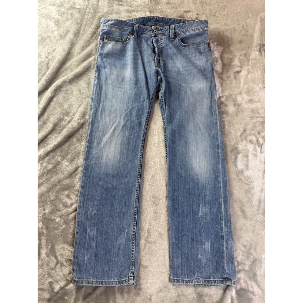 Diesel Jeans Safado Mens 36x32 Straight Button Fly Blue Contrast Stitching